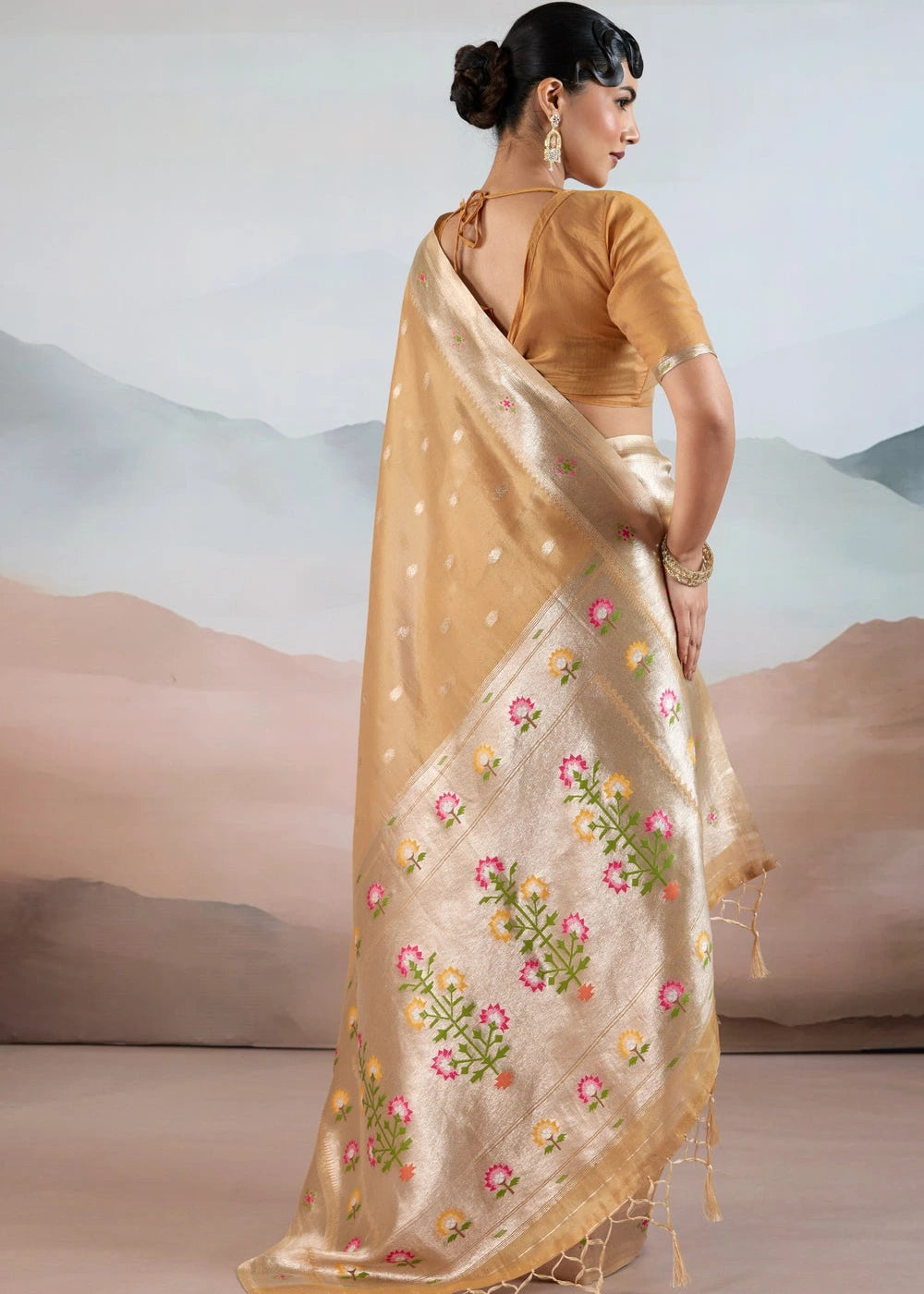 Mustard Yellow Tissue Silk Paithani Saree