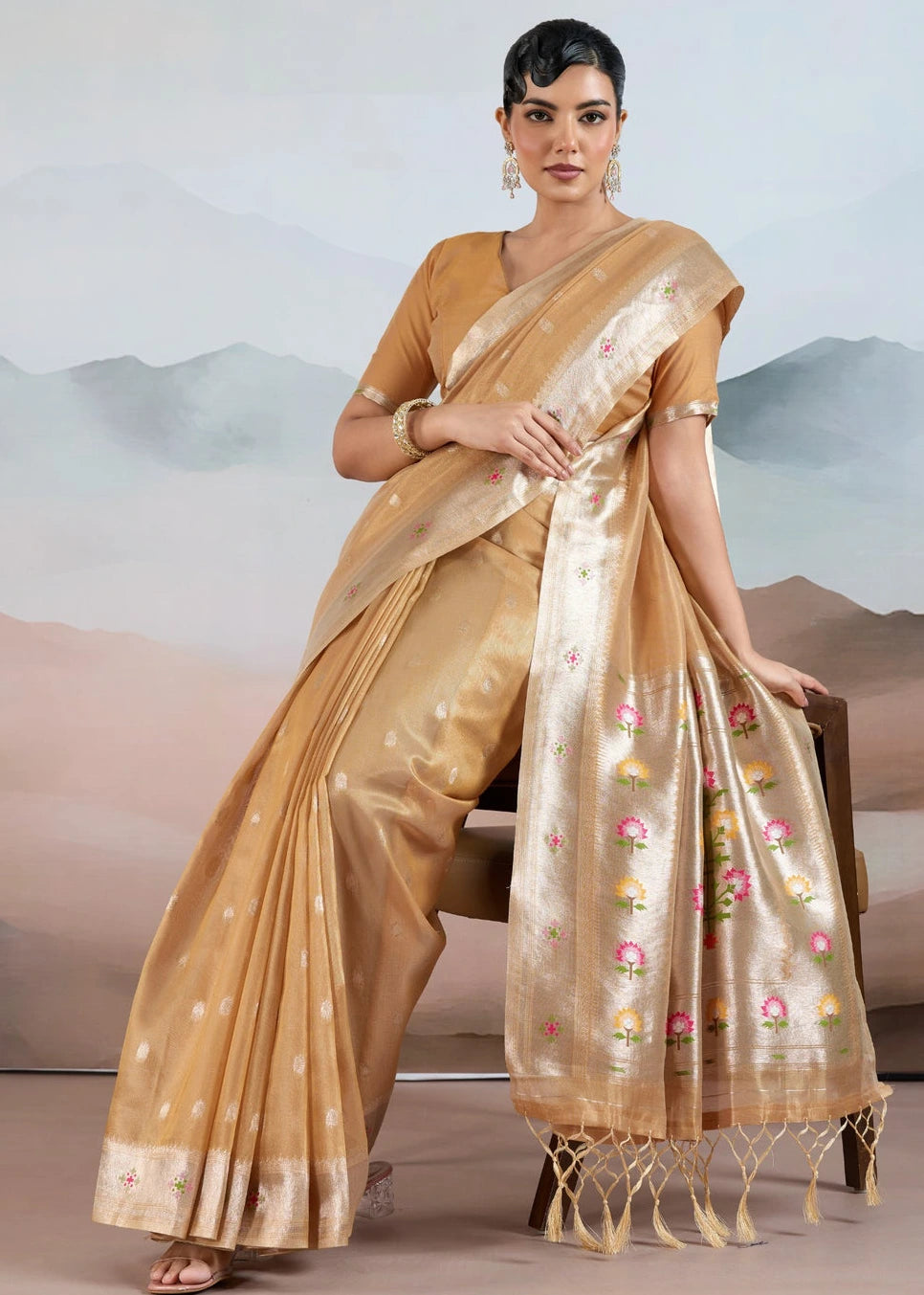Mustard Yellow Tissue Silk Paithani Saree