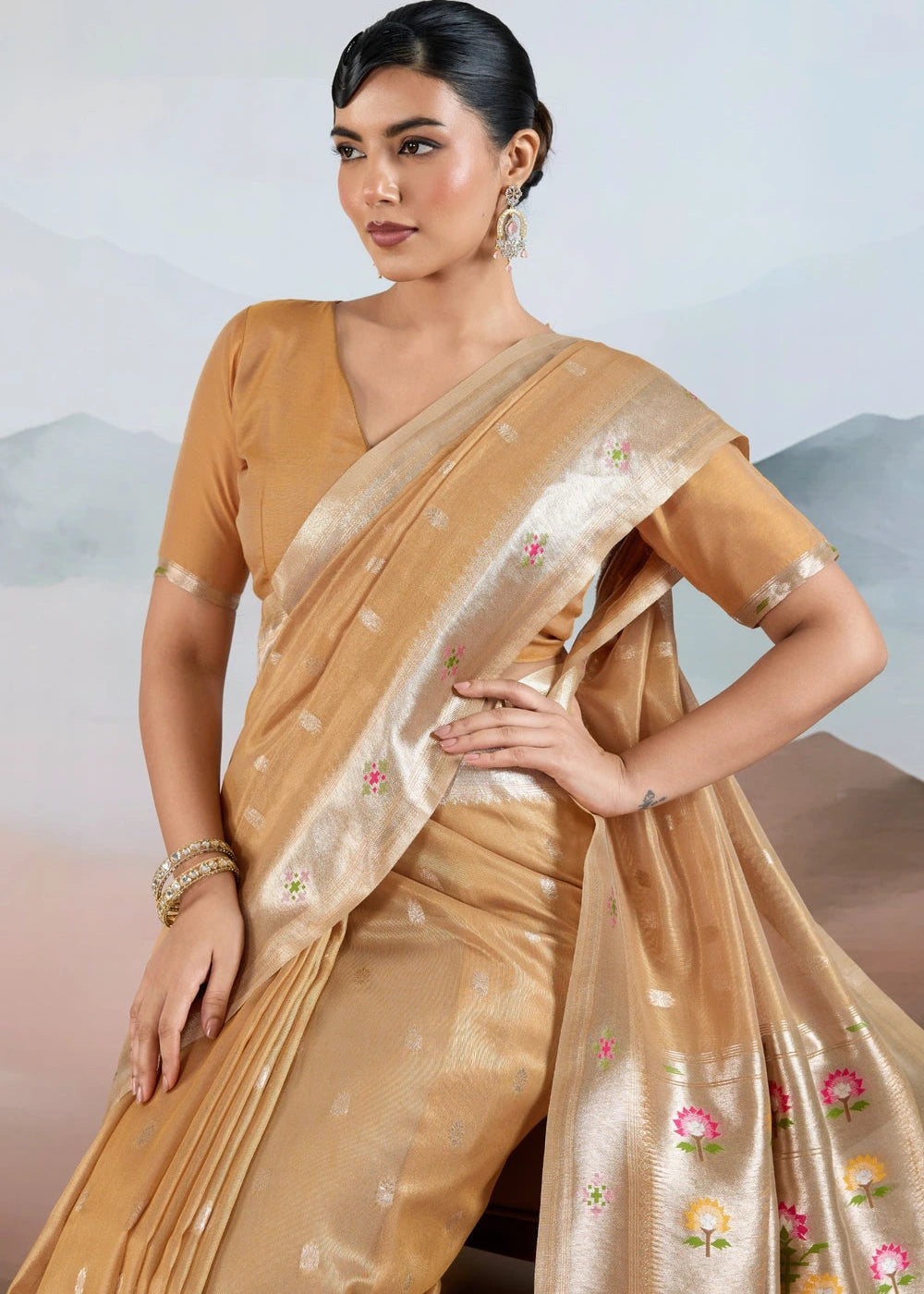 Mustard Yellow Tissue Silk Paithani Saree