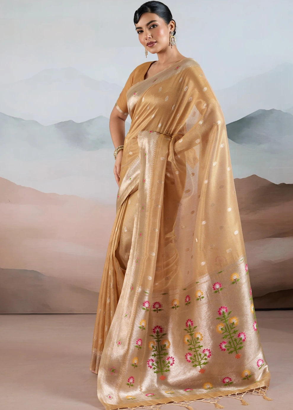 Mustard Yellow Tissue Silk Paithani Saree