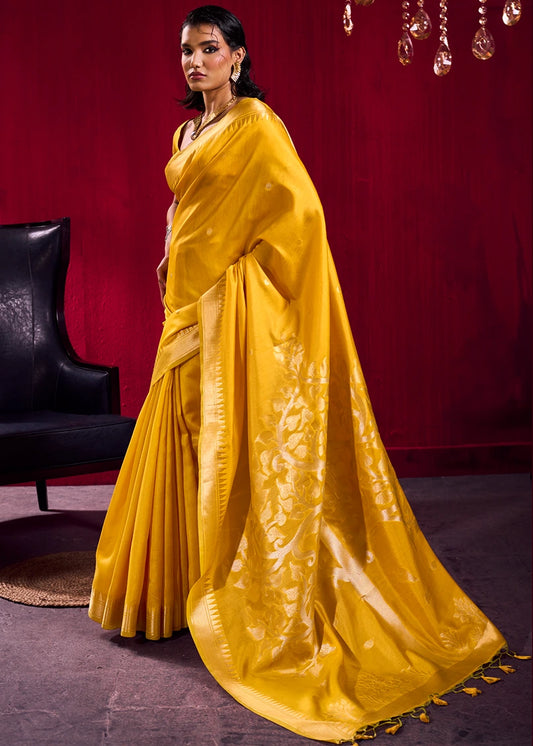 Soft Banarasi Silk Mustard Yellow Zari Weaving Saree
