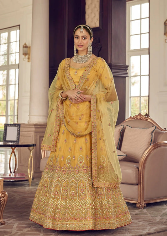 Designer Organza Lehenga (Yellow)