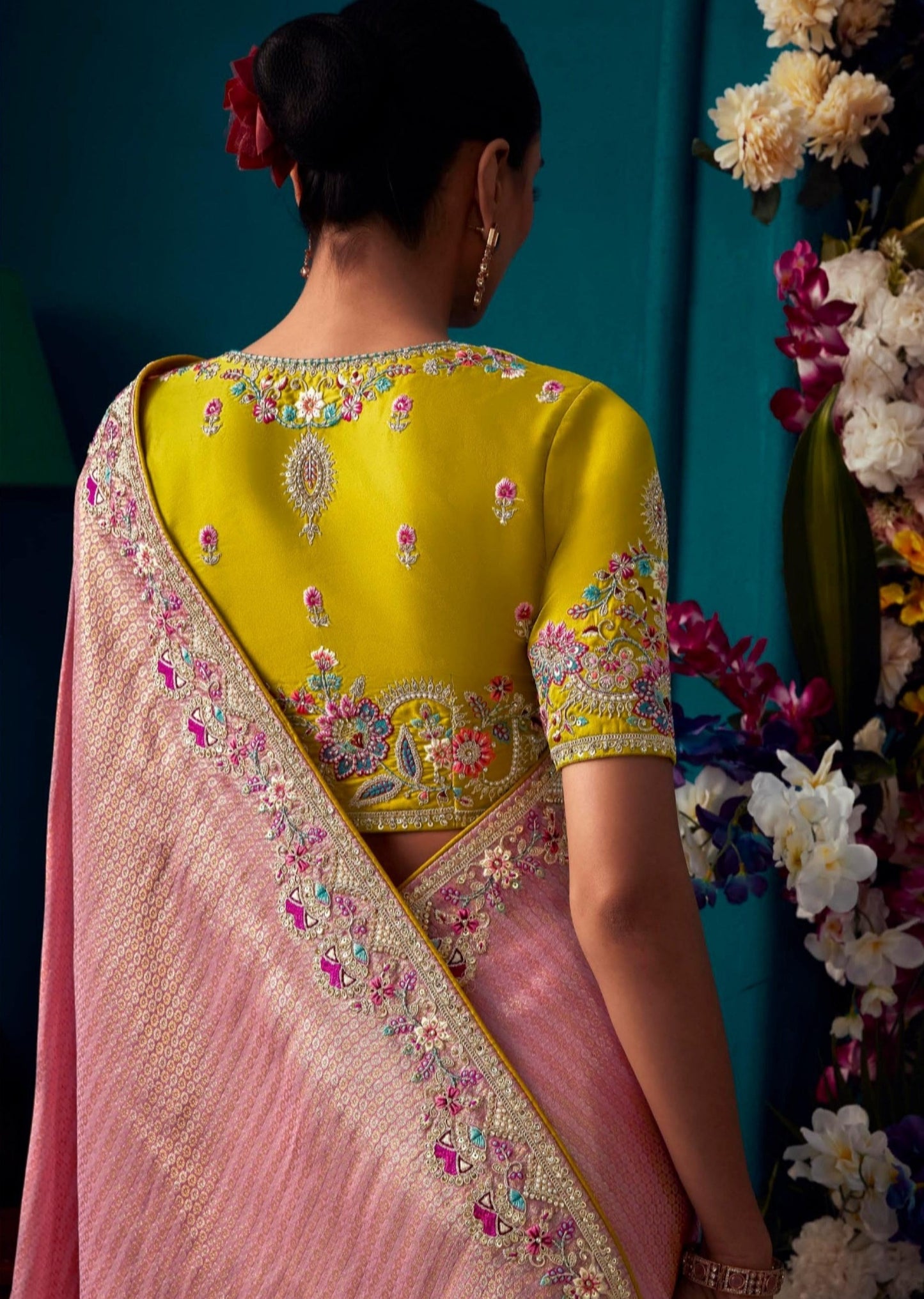 Bridal Banarasi Silk Pink Hand Embroidery Saree