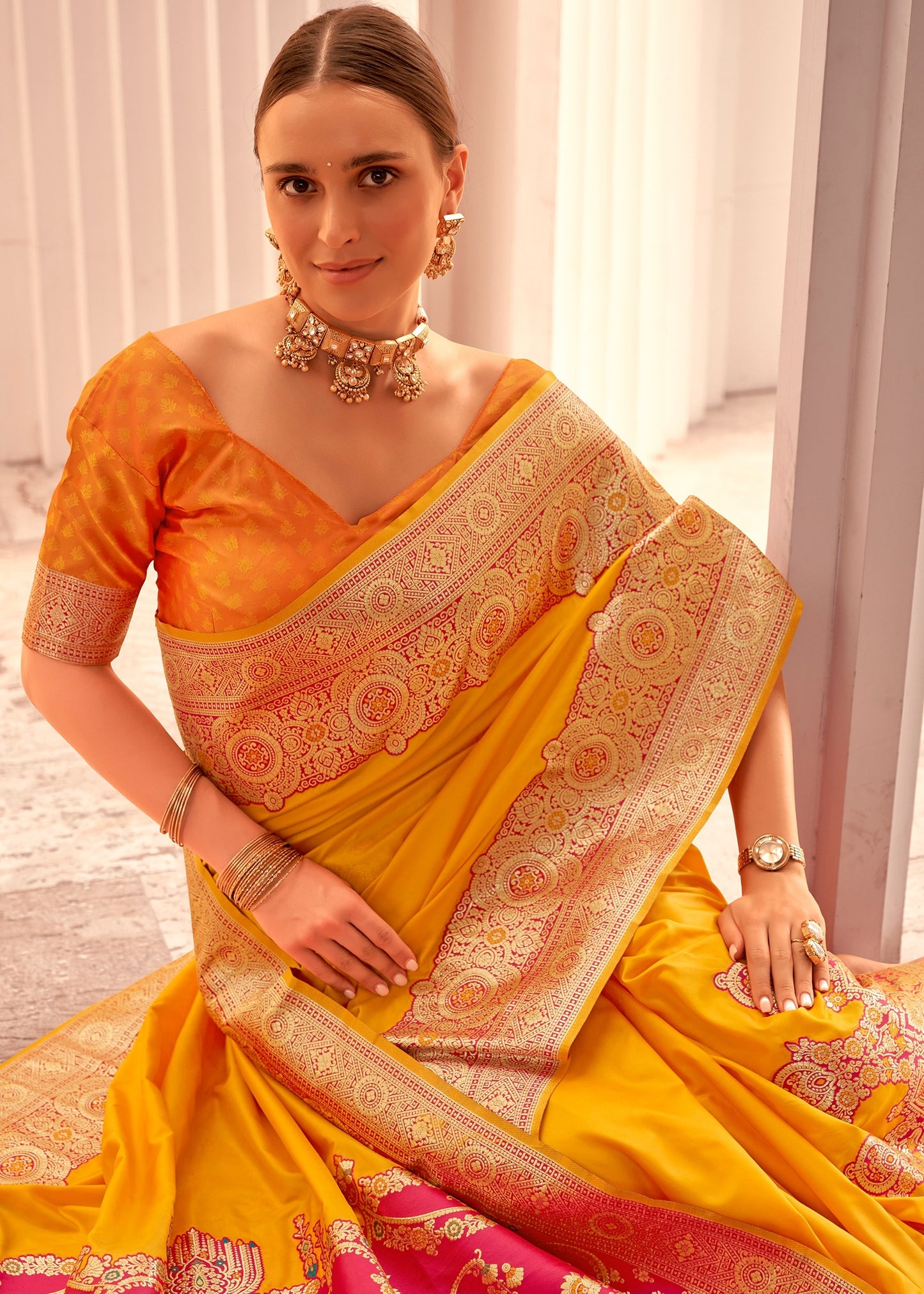 Banarasi Silk Yellow Bridal Saree