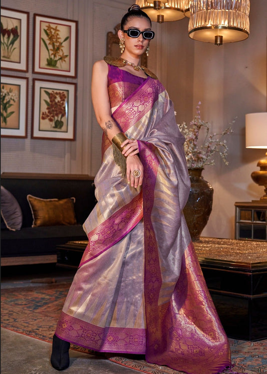 Banarasi Tissue Purple Handloom Saree