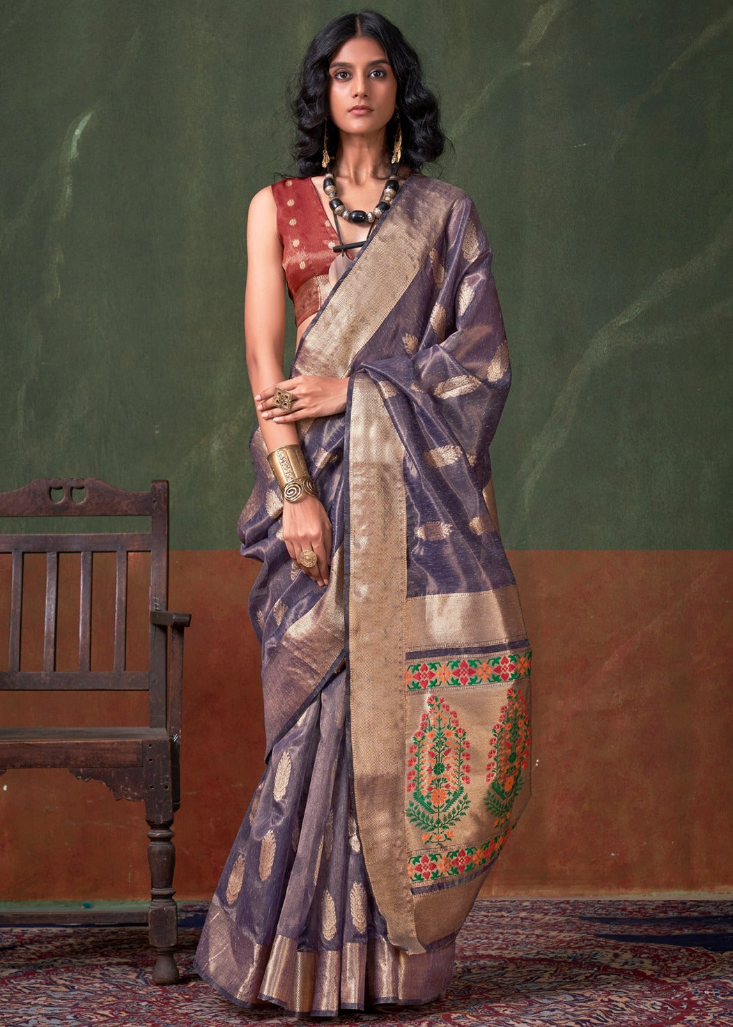 Pure Banarasi Tissue Silk Lavender Purple Handloom Saree