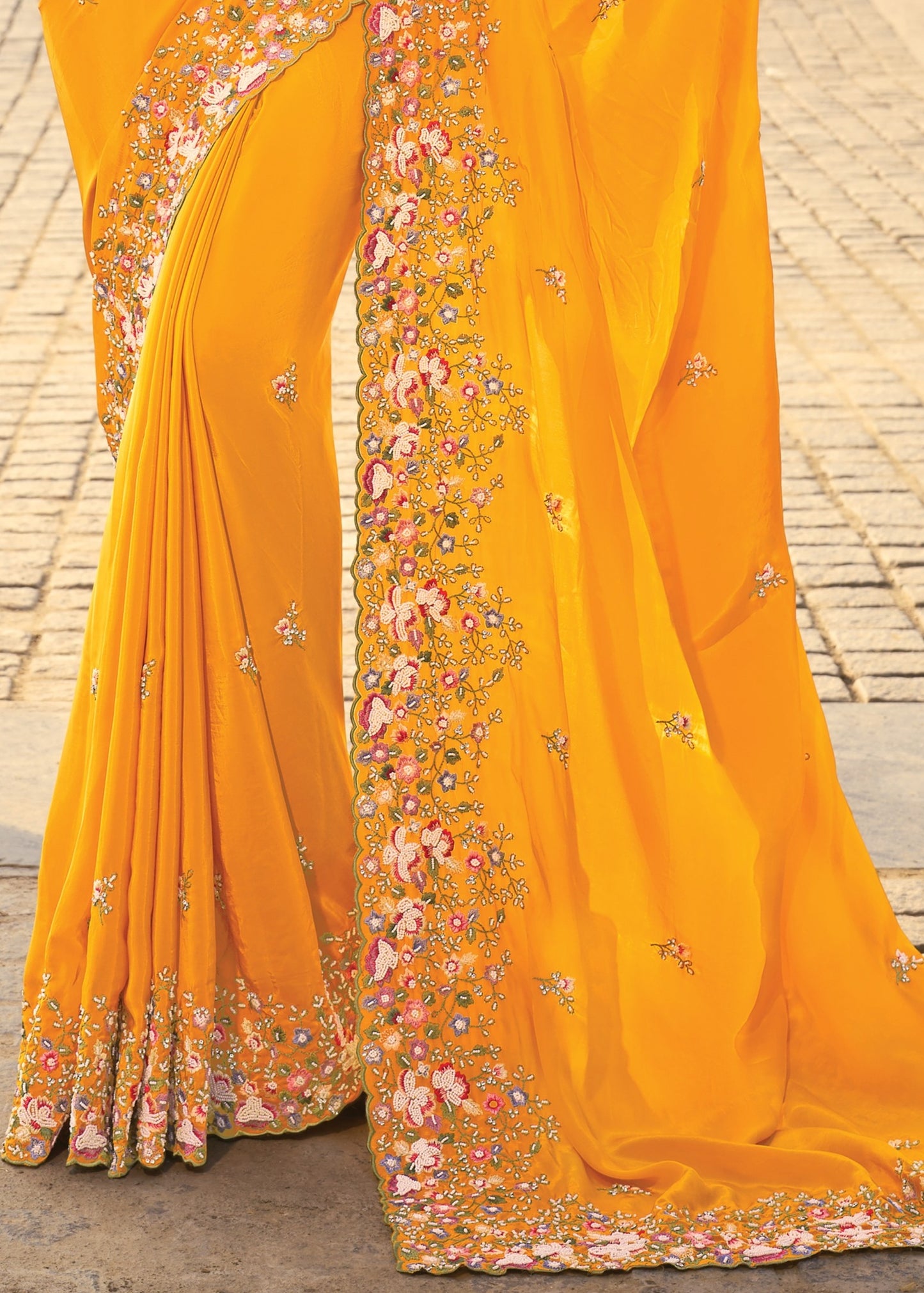 Soft Banarasi Silk Haldi Yellow Handloom Saree With Heavy Embroidery Work