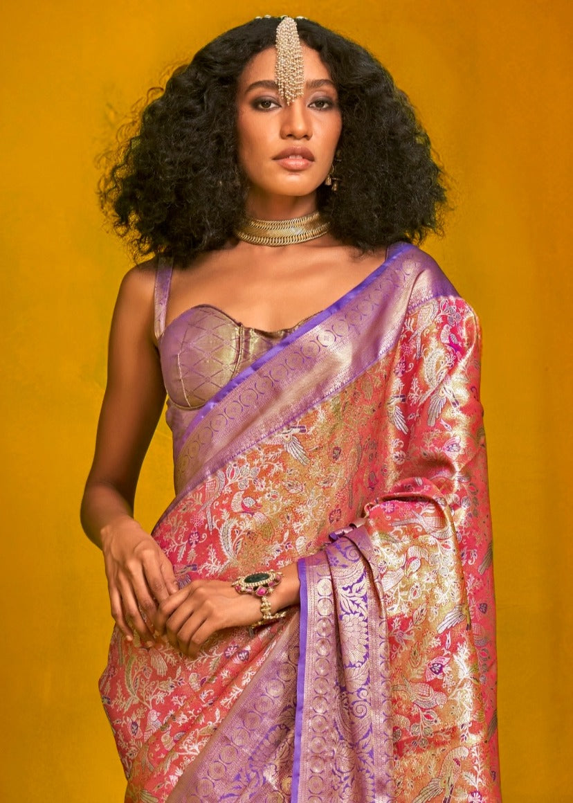 Orange and Purple Kanjivaram Silk Handloom Saree