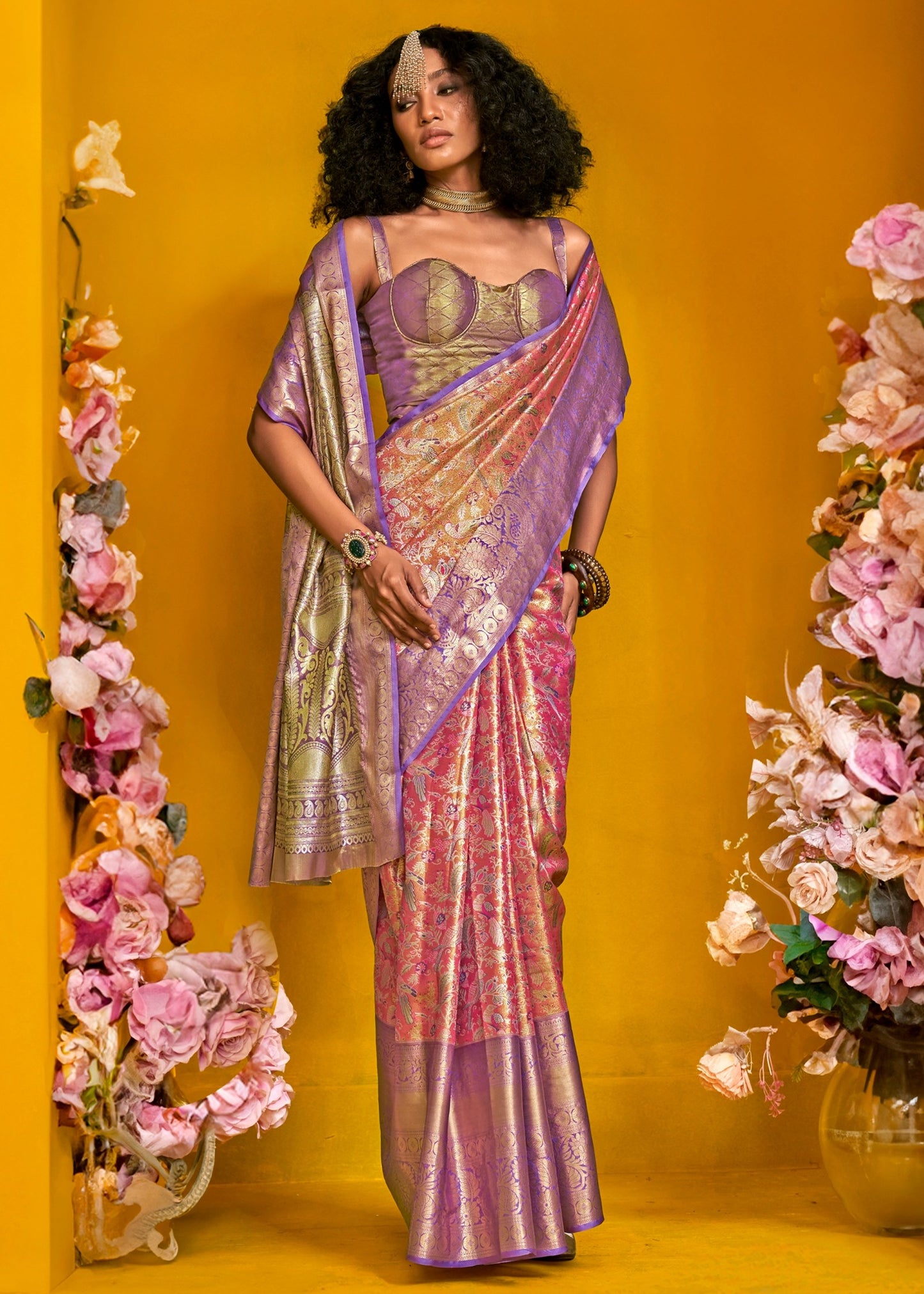 Orange and Purple Kanjivaram Silk Handloom Saree