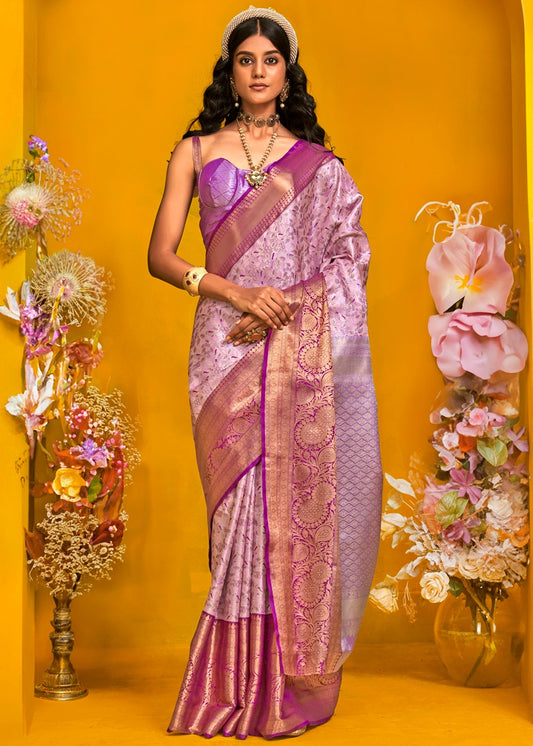 Pastel Pink and Rani Pink Kanjivaram Silk Handloom Saree