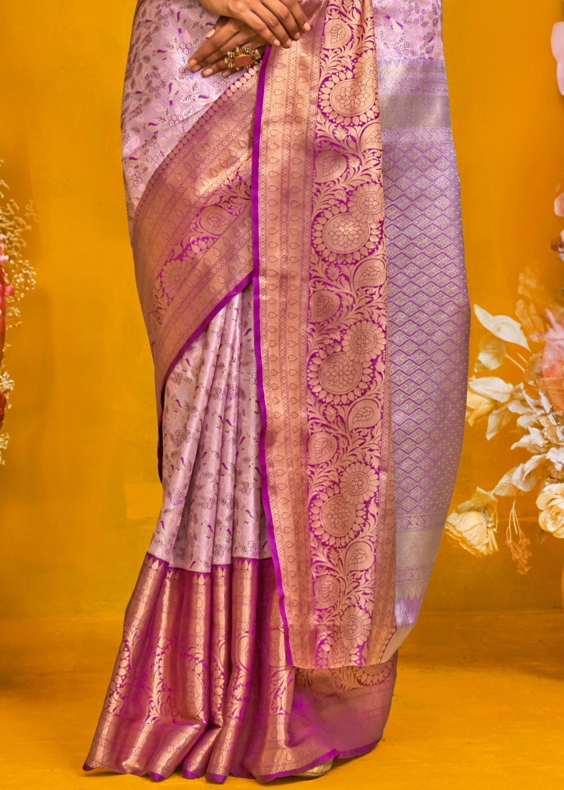 Pastel Pink and Rani Pink Kanjivaram Silk Handloom Saree