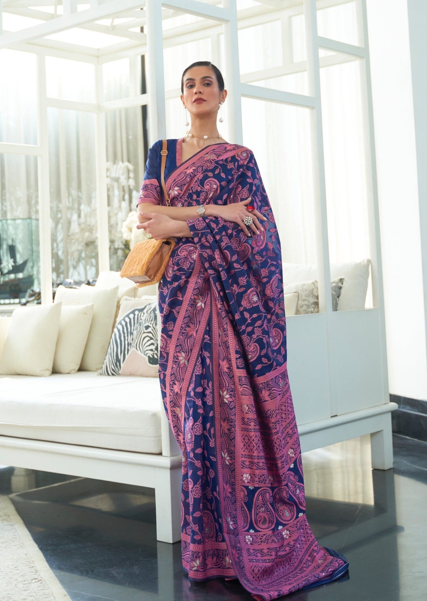 Buy Ink Blue Tulle Saree With Sequin Blouse by NEETA LULLA at Ogaan Online  Shopping Site