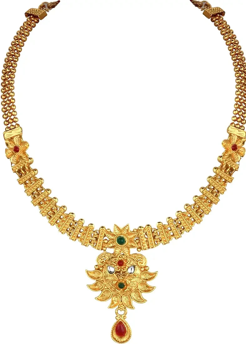 Artificial Gold Jewellery Necklace Set With Earrings & Maang Tikka