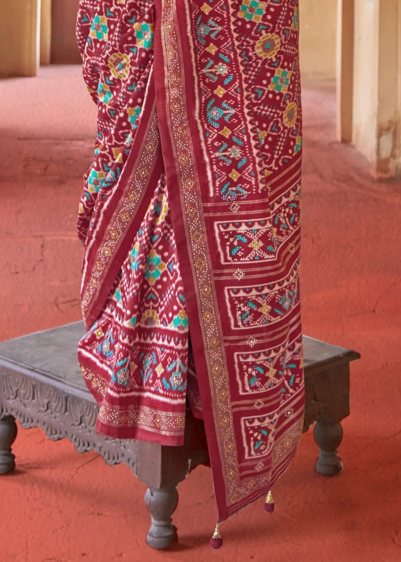 Traditional Design Maroon Red Patola Silk Saree