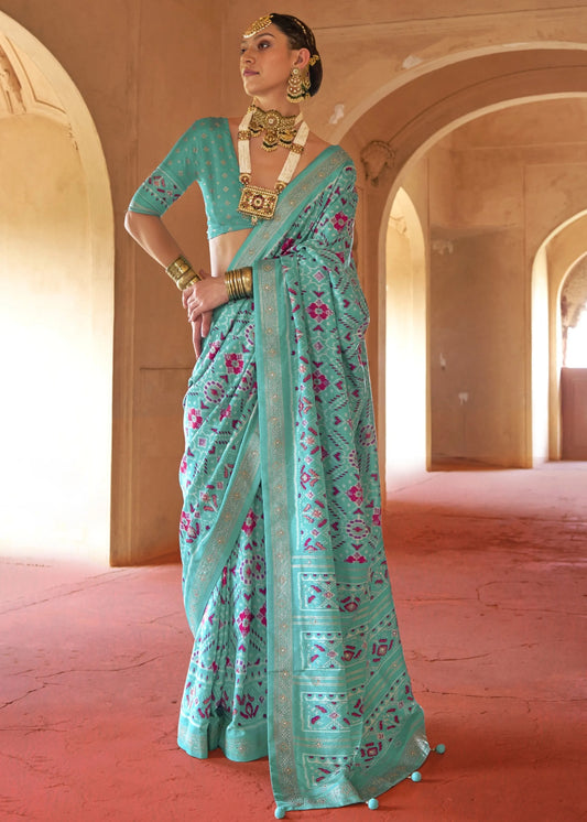 Traditional Design Pastel Blue Patola Silk Saree
