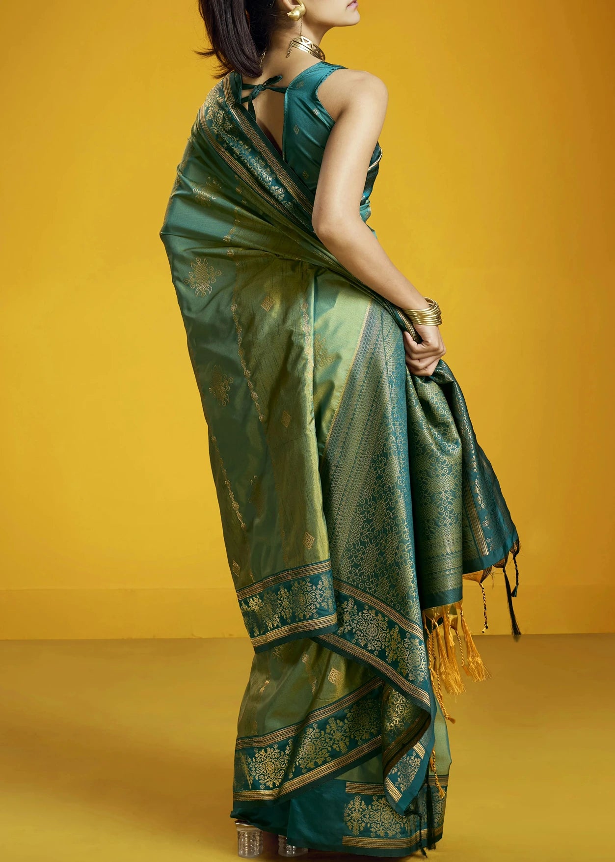 Two Tone Green Kanjivaram Silk Bridal Saree