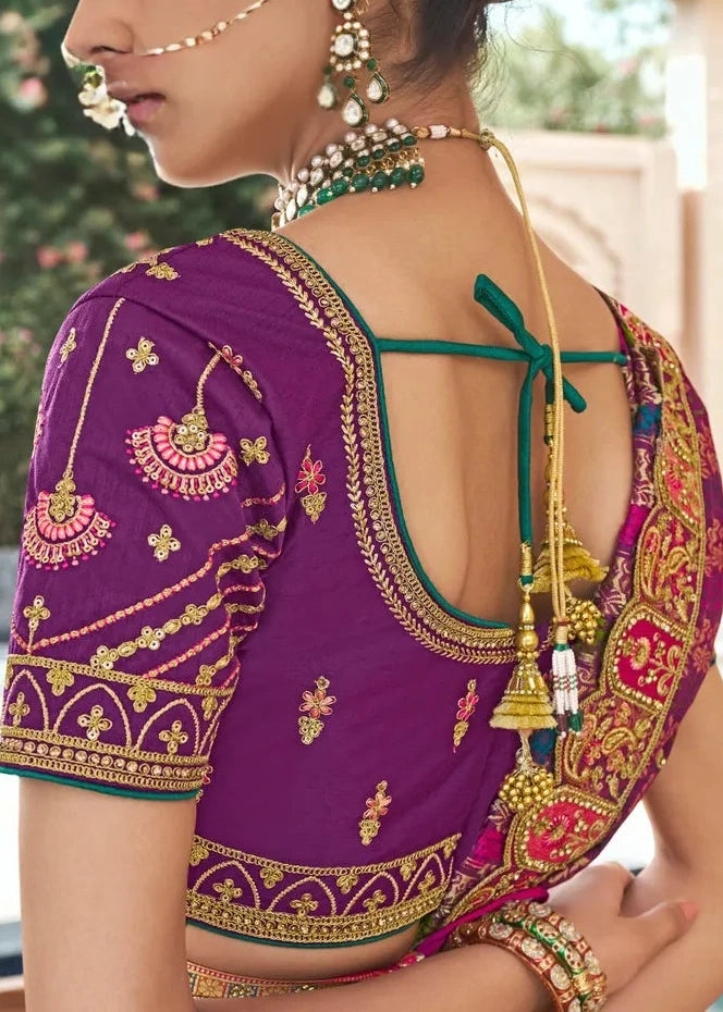 Multicolor Banarasi Silk Lehenga & VIolet Purple Embroidered Choli