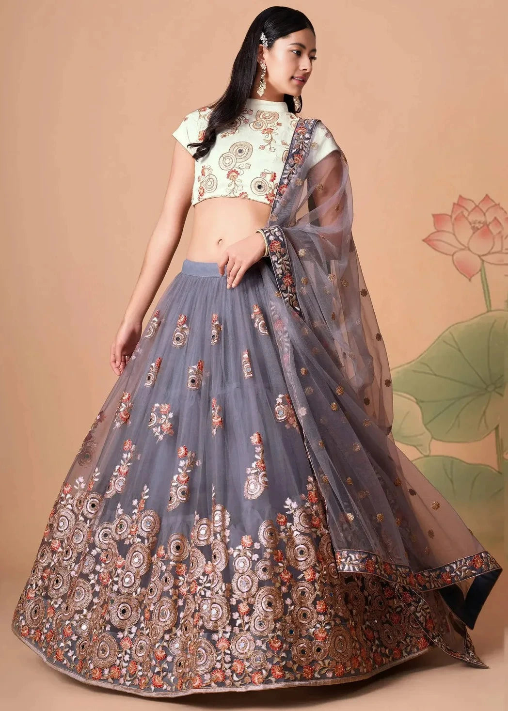 Grey & Off White Designer Bridal Lehenga Choli