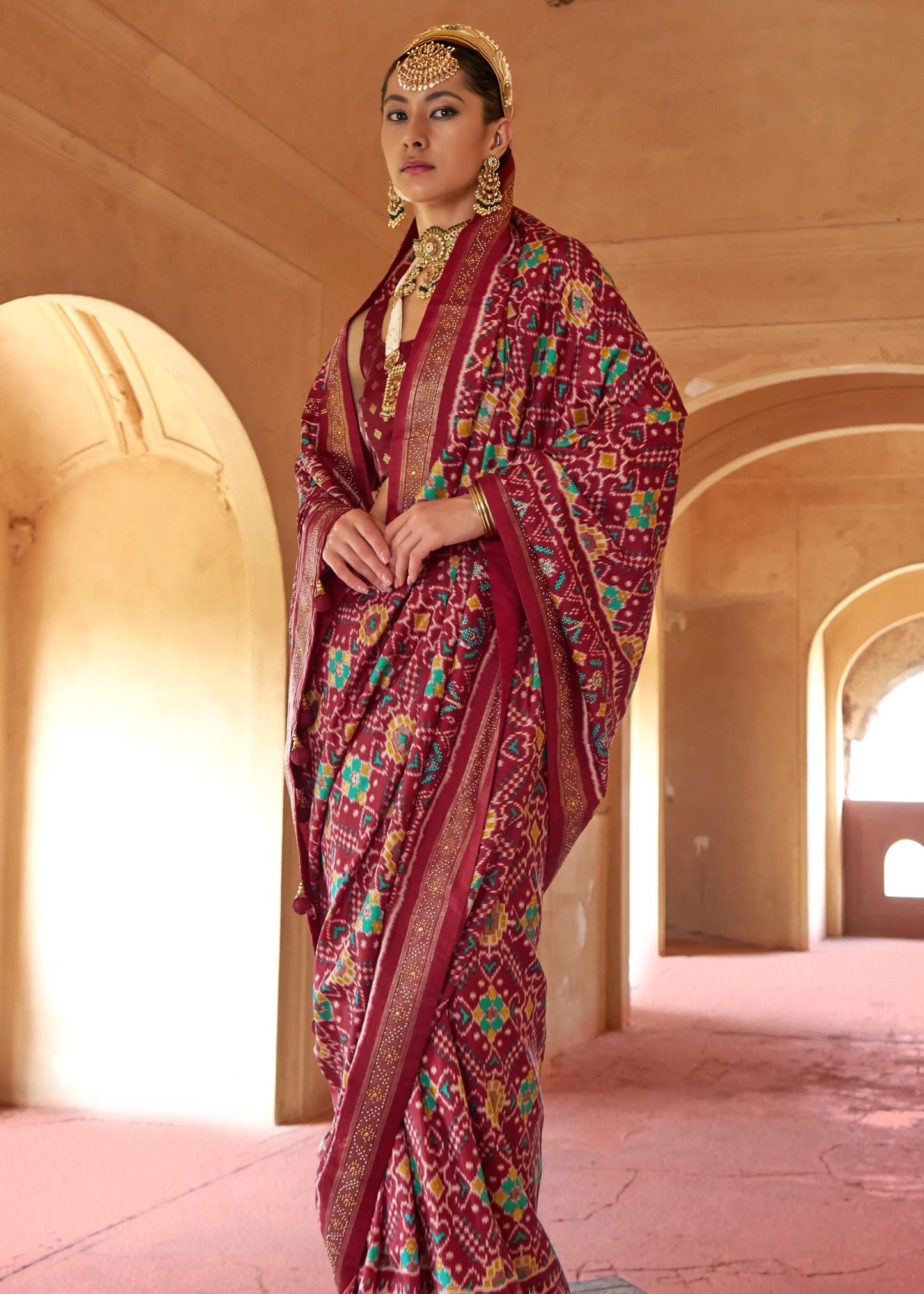 Traditional Design Maroon Red Patola Silk Saree