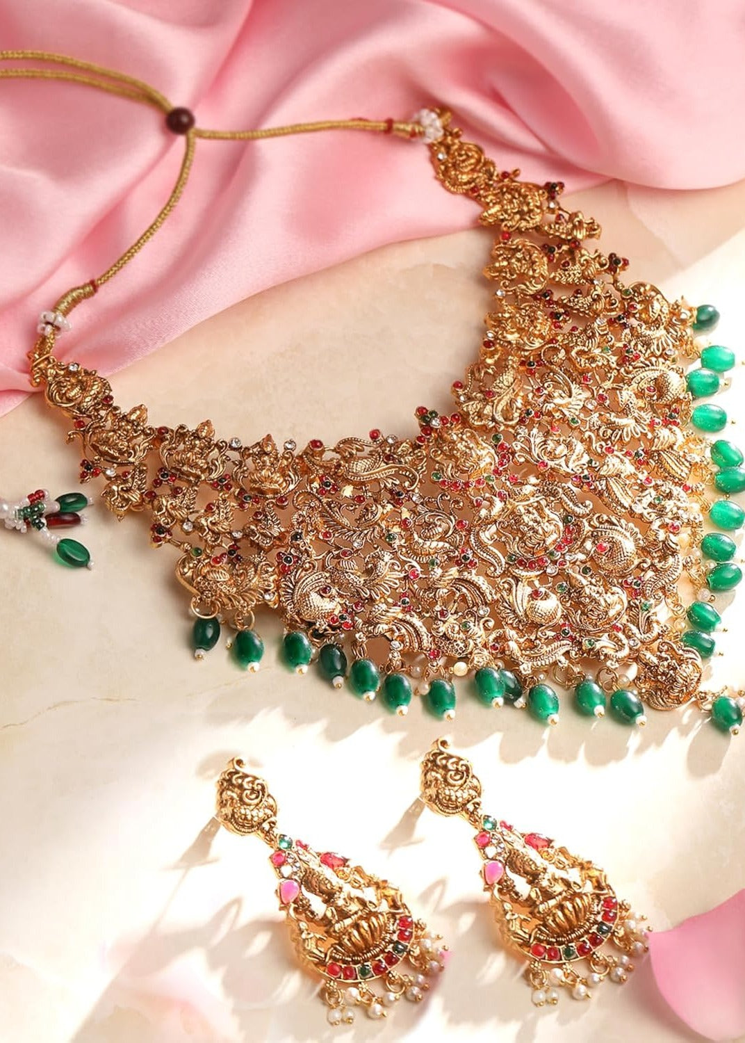 Shop artificial gold plated temple jewellery set in usa online for bride.