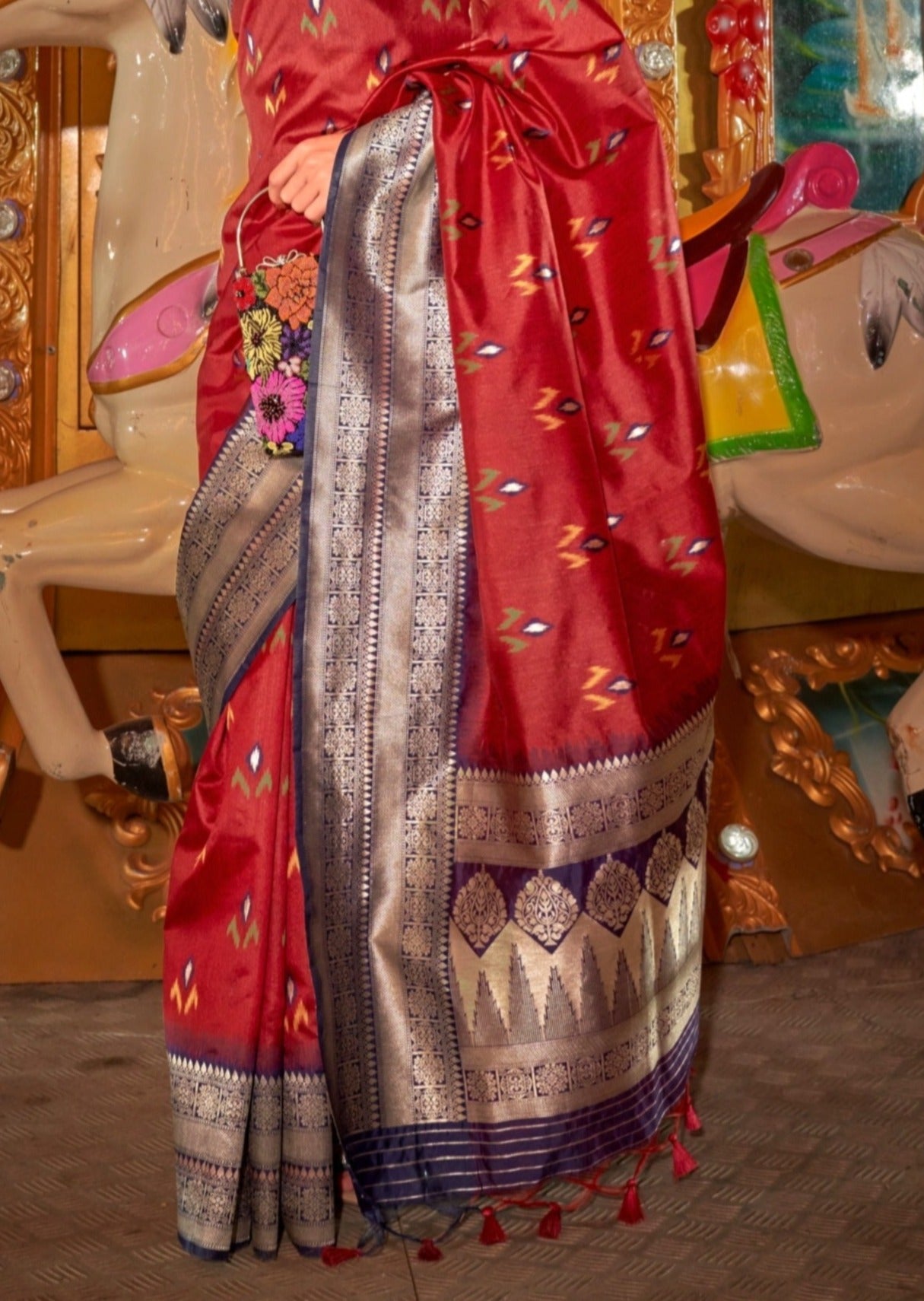 Banarasi cotton silk handloom patola red saree online for bride.