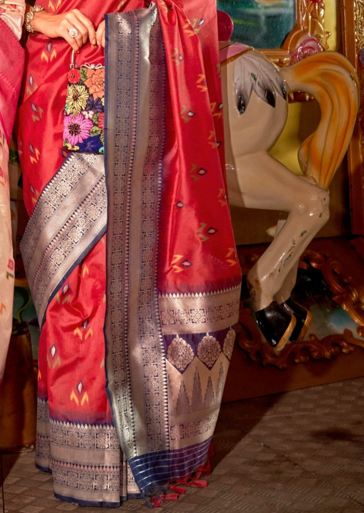 Banarasi cotton silk handloom patola red saree online for wedding.