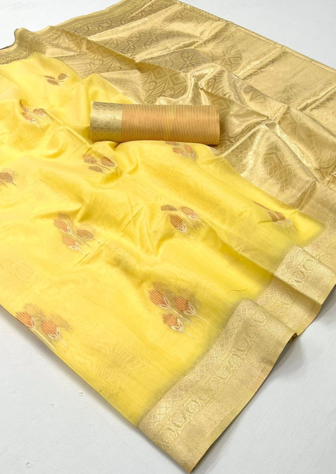 Pure banarasi handloom linen silk yellow sarees online shopping india with price.