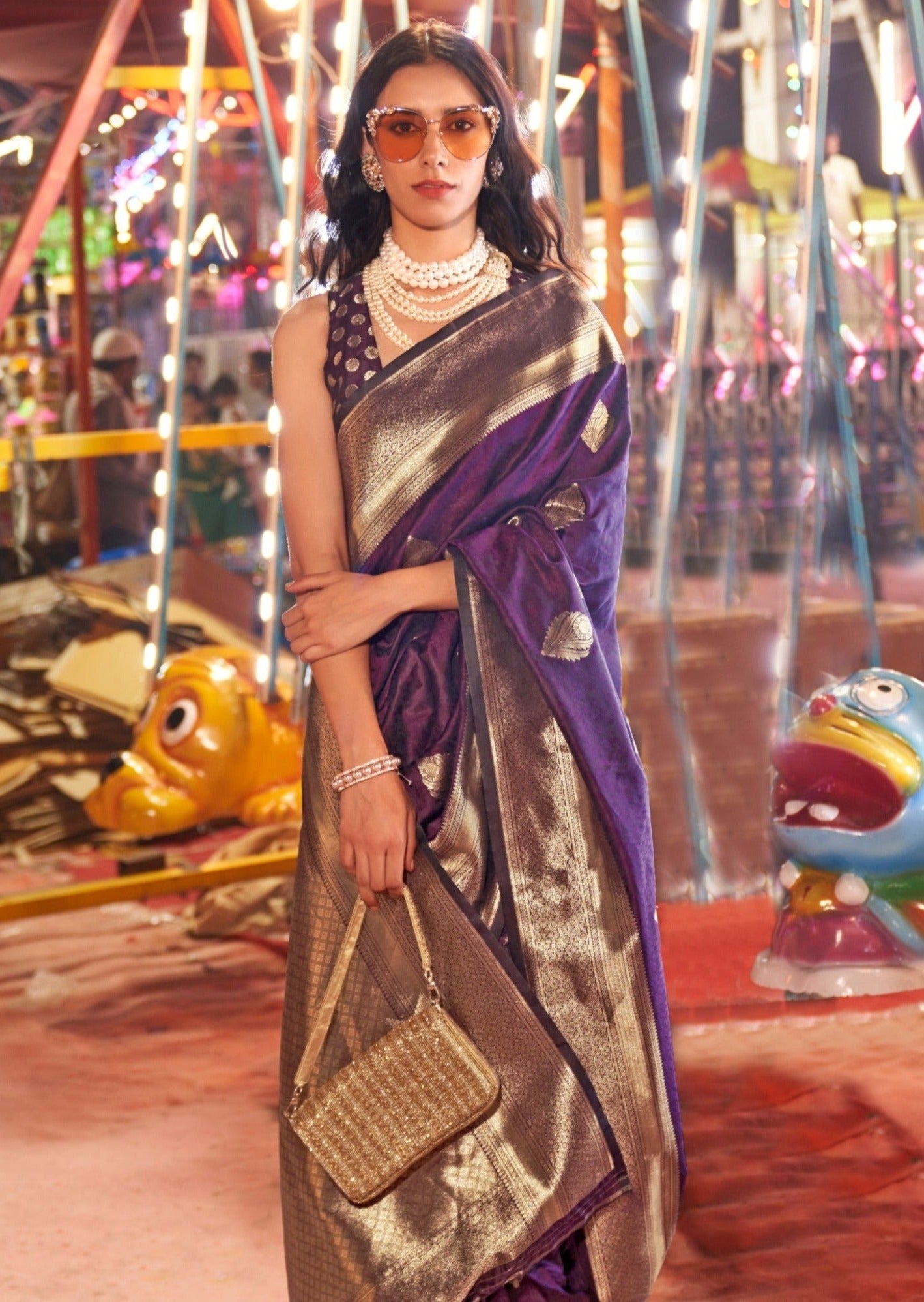 Banarasi handloom silk purple violet bridal saree india usa uk.
