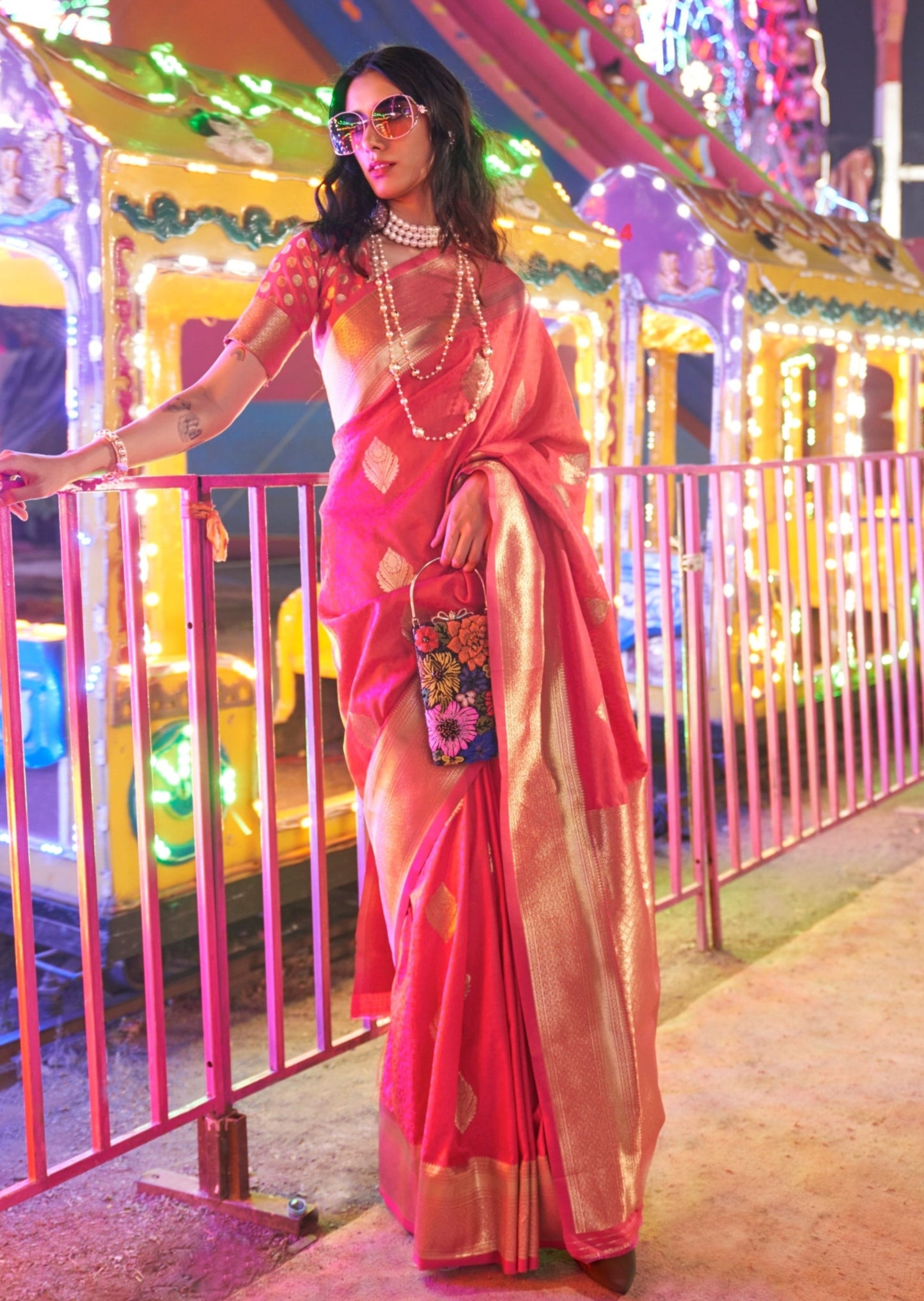 Banarasi handloom silk vermillion red saree for bride.