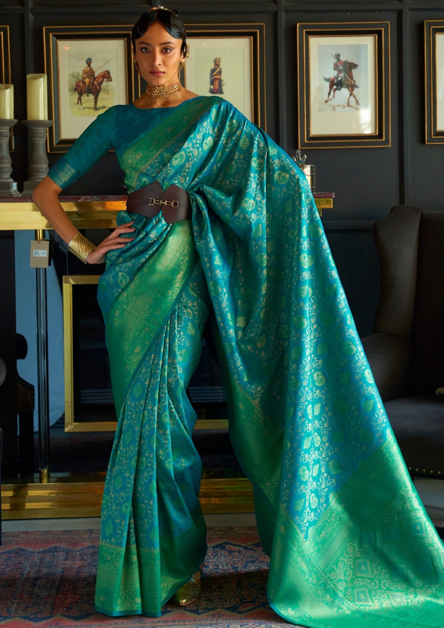 Banarasi katan silk zari work bridal saree online shopping turquoise blue.