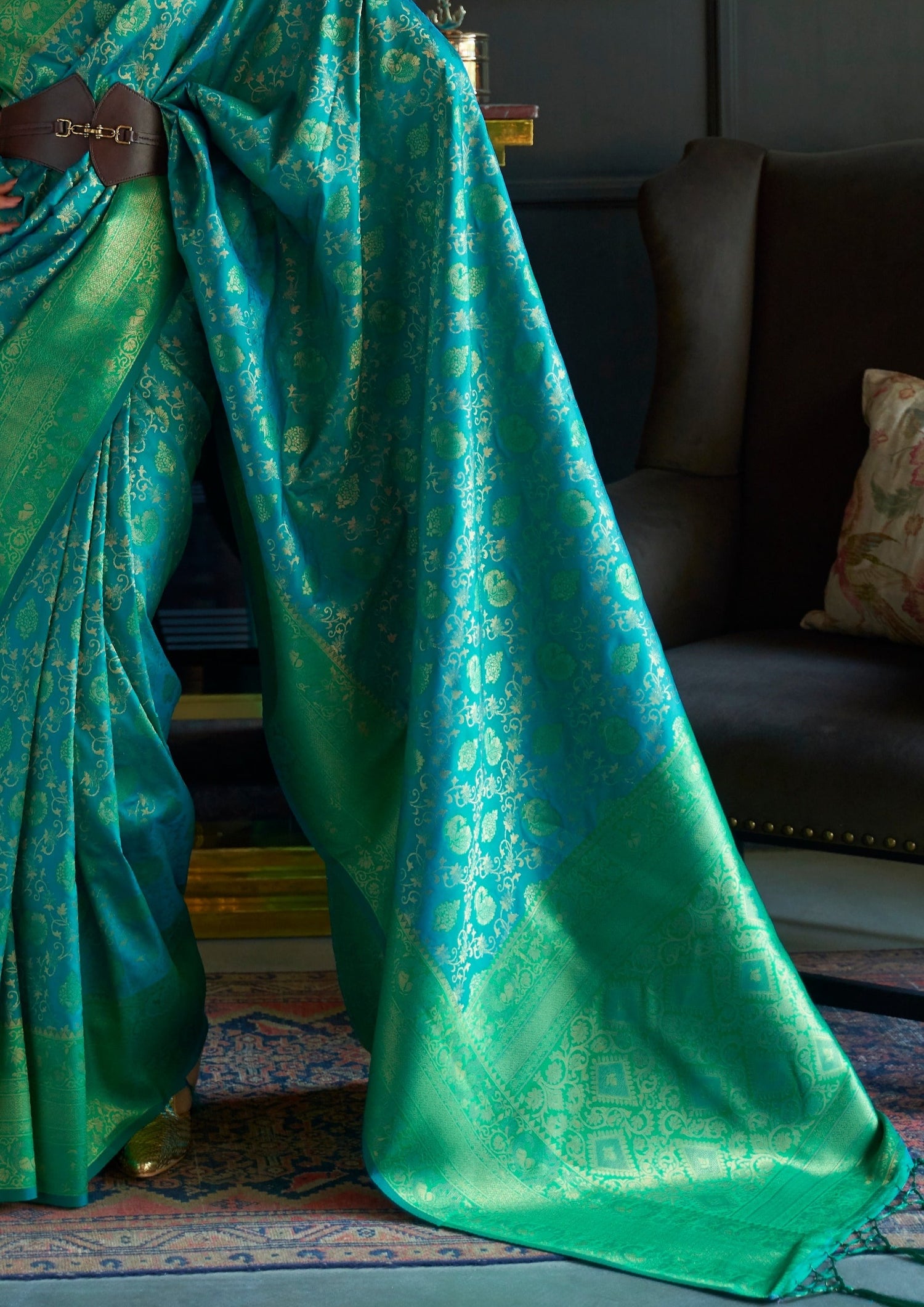 Banarasi katan silk zari work bridal saree online price turquoise blue india usa.