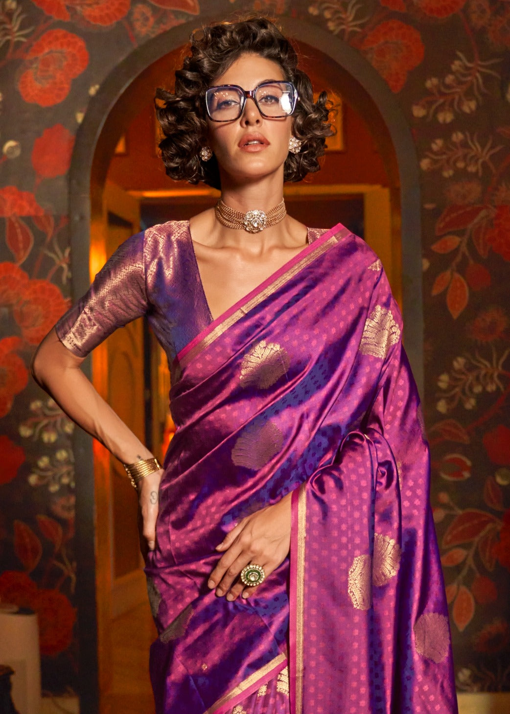 Habdc banarasi silk magenta pink handloom saree online shopping in india.