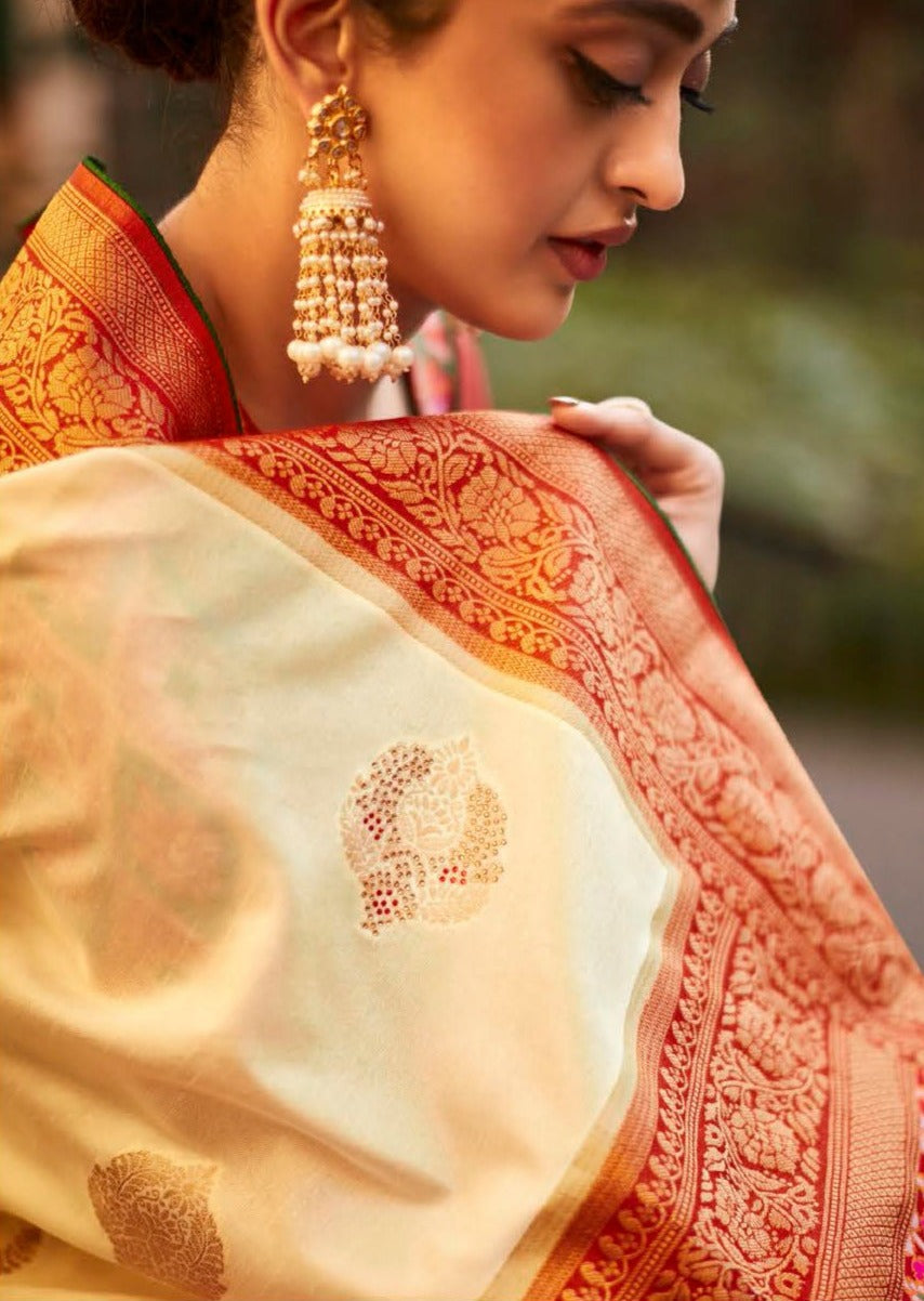 Banarasi meenakari silk white saree online usa fast delivery.