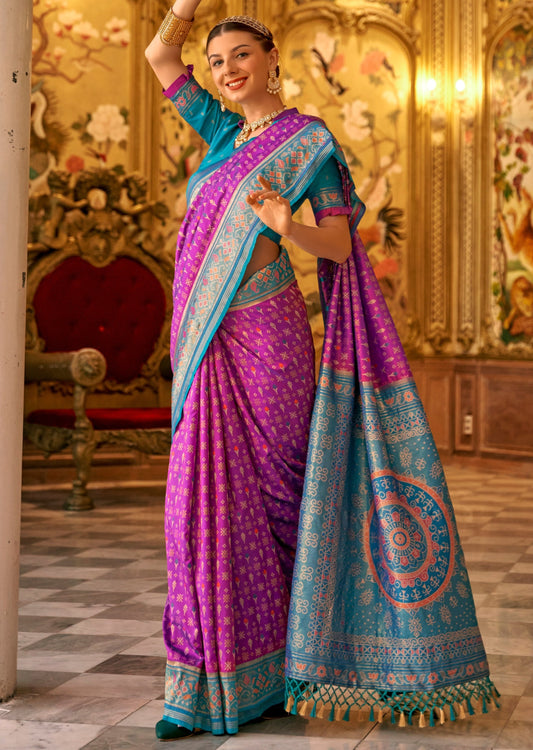 Banarasi patola handloom silk pink saree online shopping with price for wedding wear.