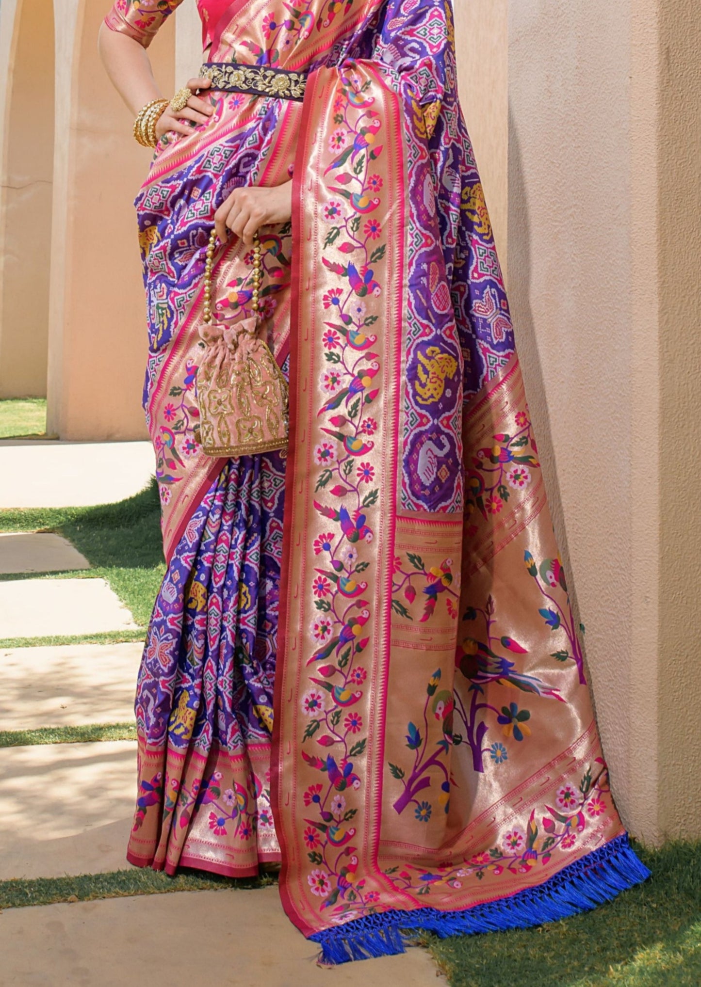 Pure banarasi patola handloom silk purple saree usa online shopping with price.