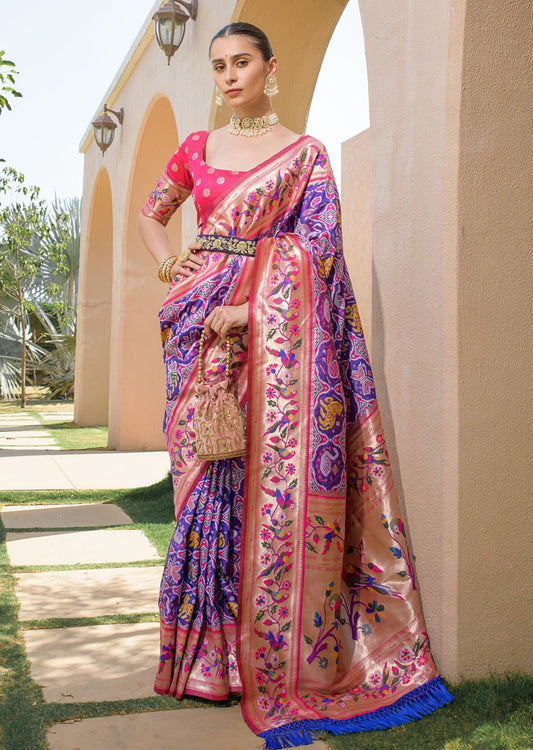 Banarasi patola handloom silk purple saree online shopping with price india usa uk.