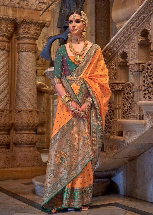 Sky Blue & Orange Banarasi Handloom Saree With Zari Weaving – Bahuji -  Online Fashion & Lifestyle Store