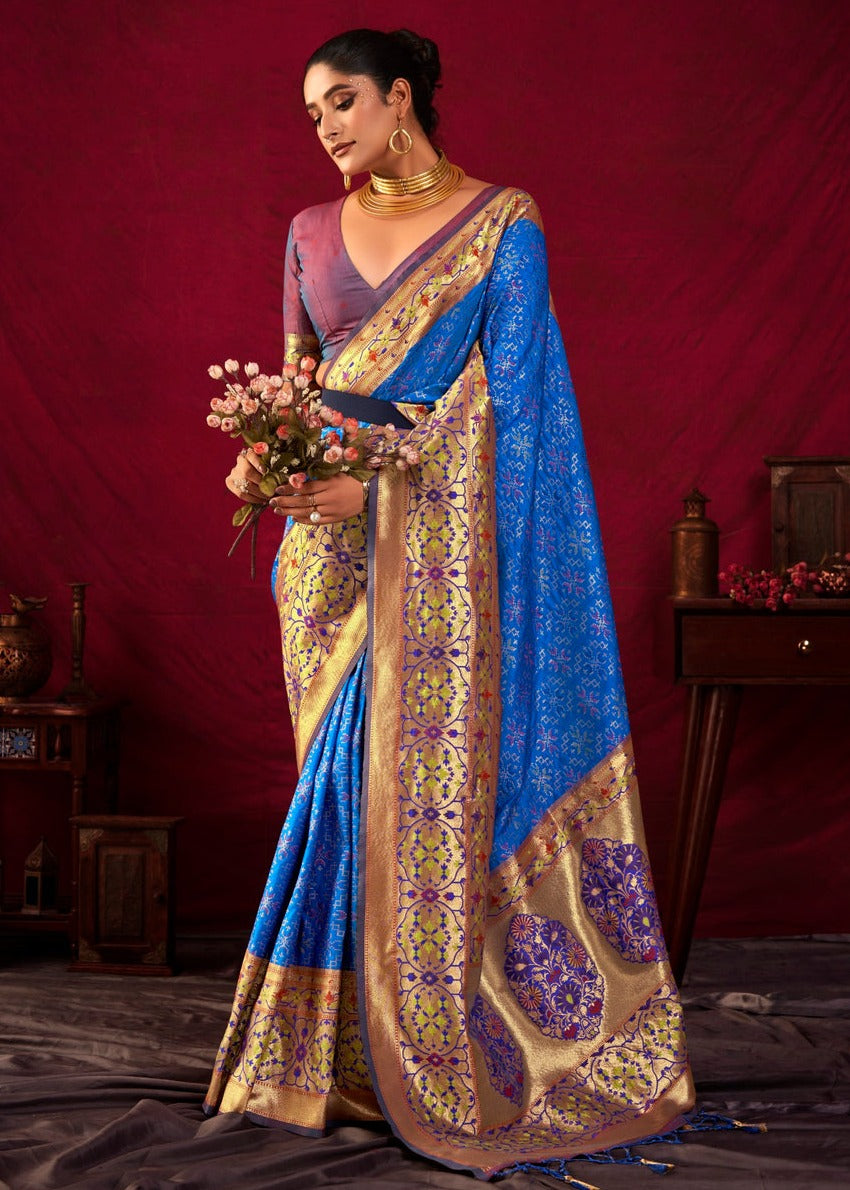 Pure Paithani Patola Fusion Banarasi Silk Royal Blue Handloom Saree