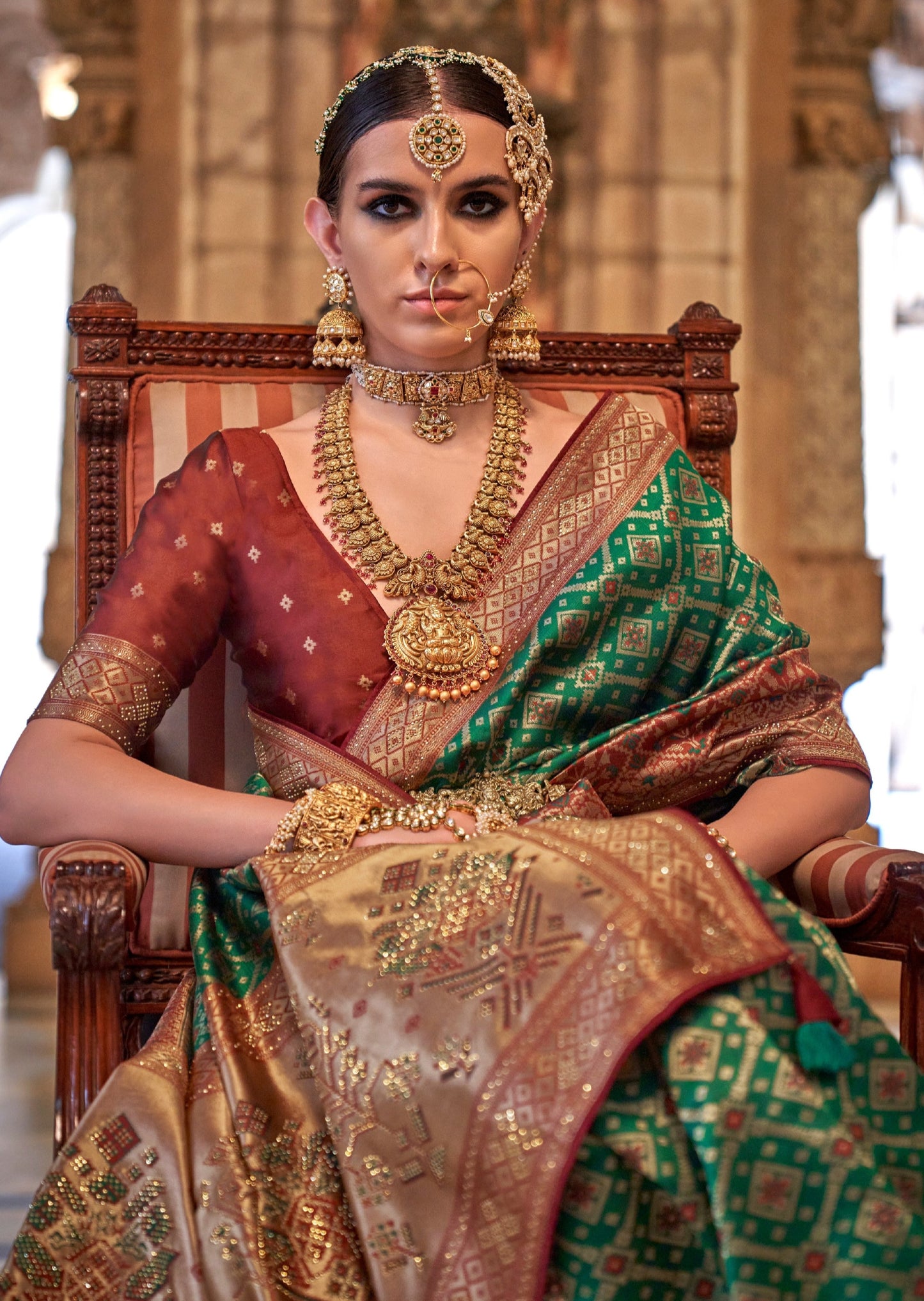 Banarasi patola silk green bridal zari saree online india usa uk uae with price.
