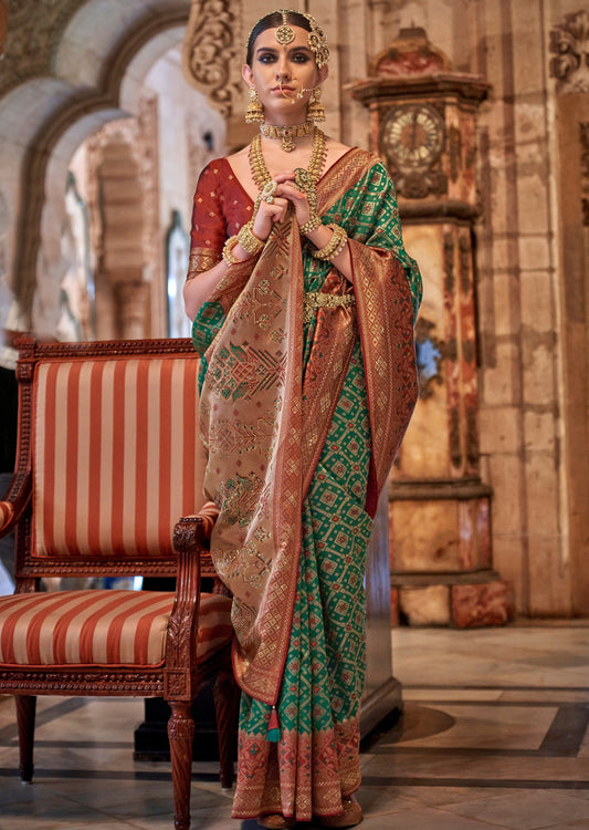 Green Silk Saree | Banarasi Saree | Saree with Blouse | Wedding Saree –  Vara Vastram