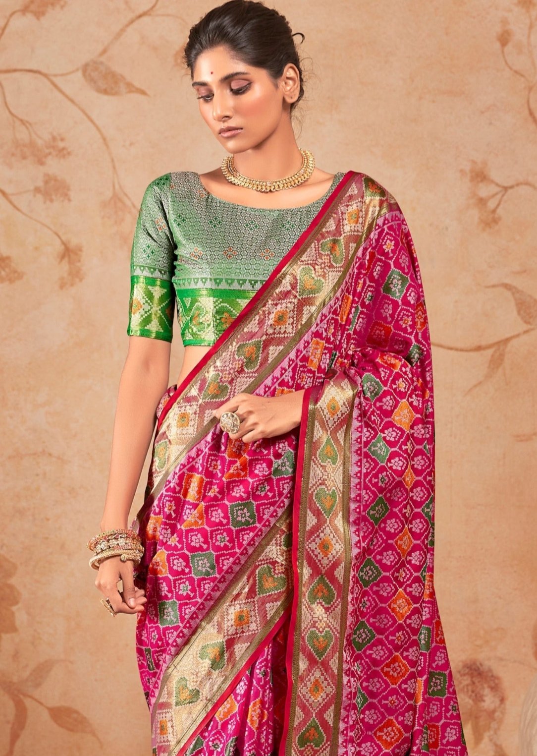 Banarasi patola handloom silk pink saree online usa shopping.