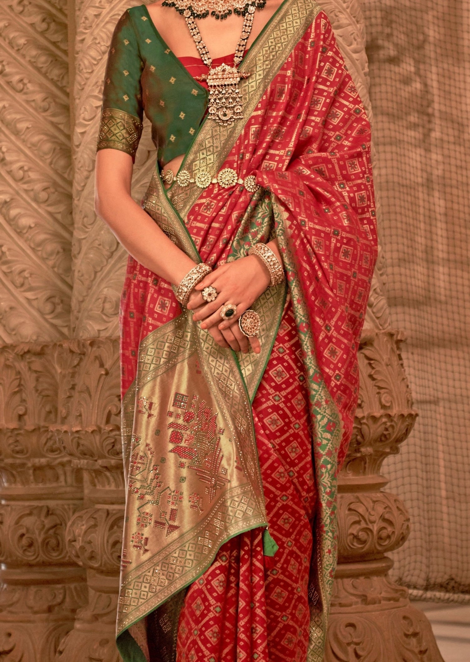 Banarasi patola silk red bridal zari saree online for wedding india usa uk uae.