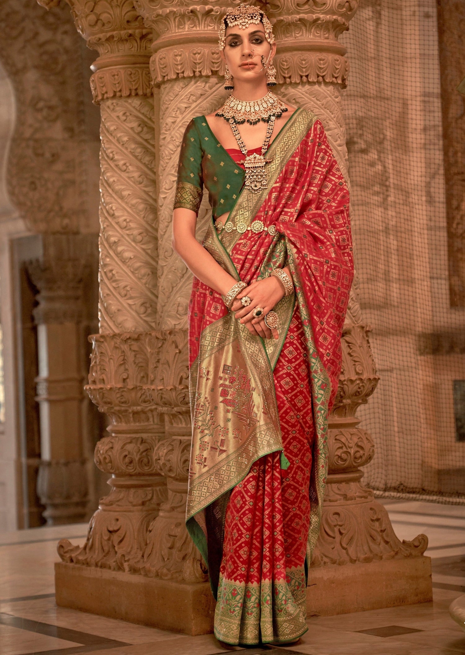 Banarasi patola silk red bridal zari saree online for wedding usa uk uae shopping.