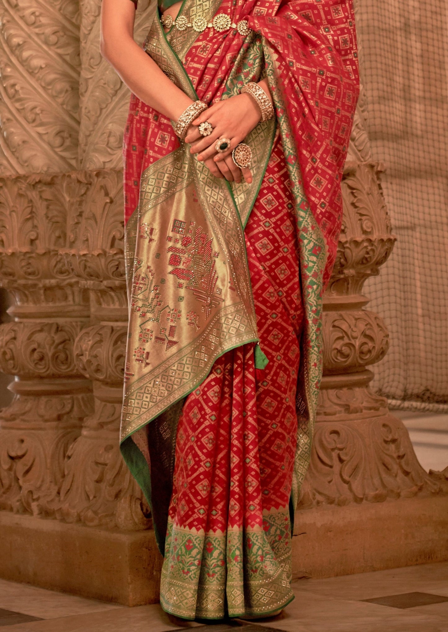 Banarasi patola silk red bridal zari saree online india usa uk uae for bride.