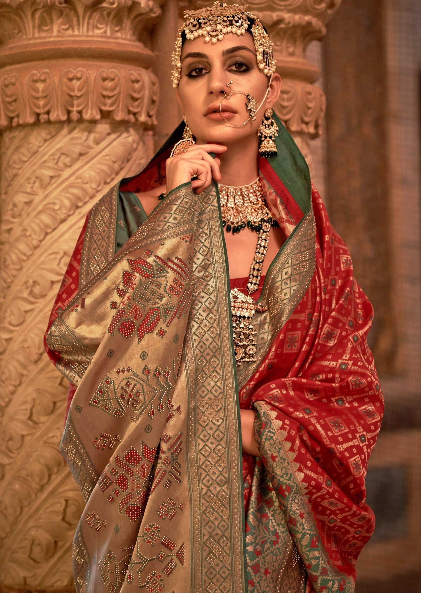 Banarasi patola silk red traditional bridal zari saree online india usa uk uae.