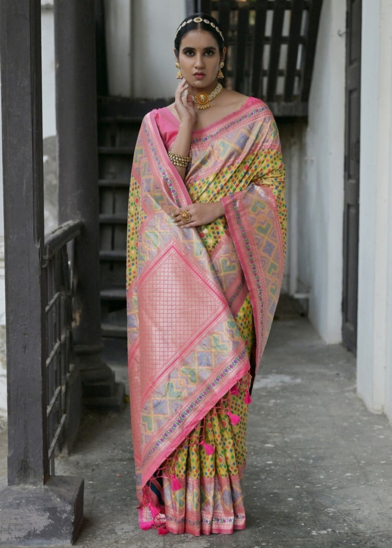 Patola silk yellow handloom saree in usa online.