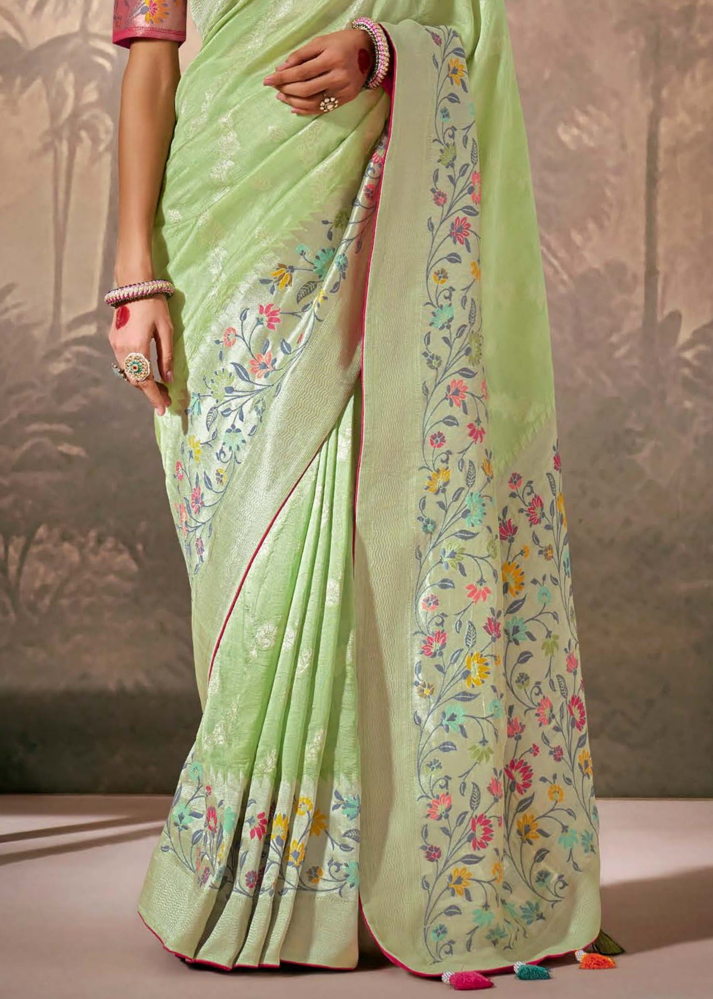 Pista green banarasi handloom silk saree online shopping for Indian wedding & bridal wear look.