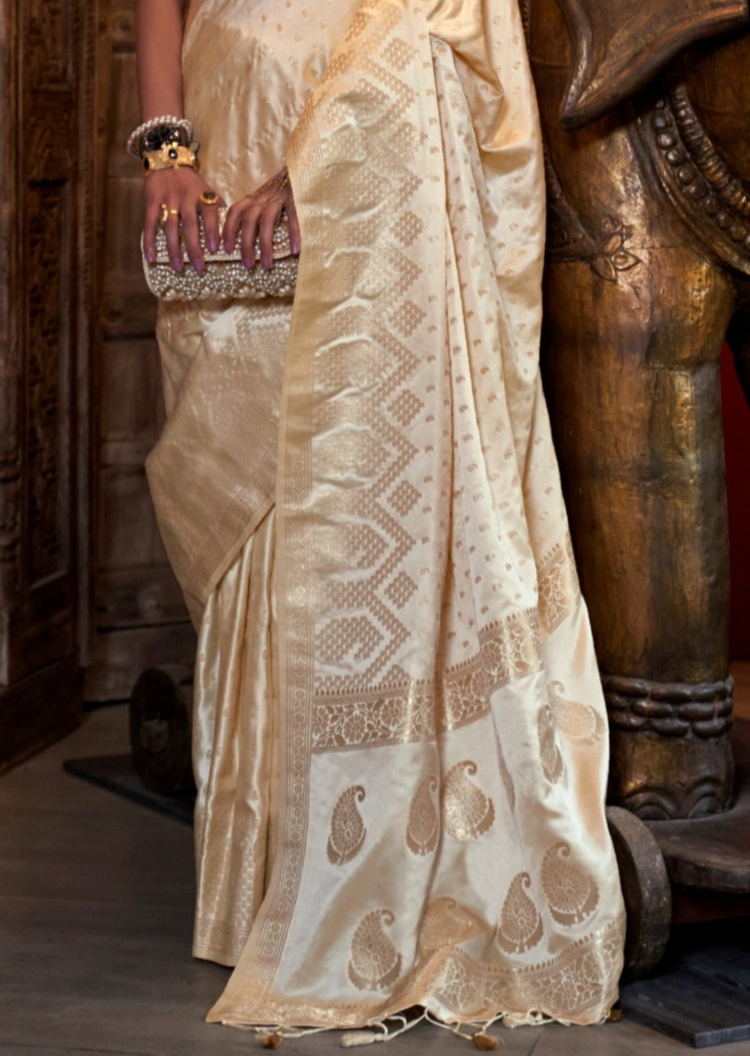 Banarasi satin silk handloom cream saree usa uk dubai uae online with price.