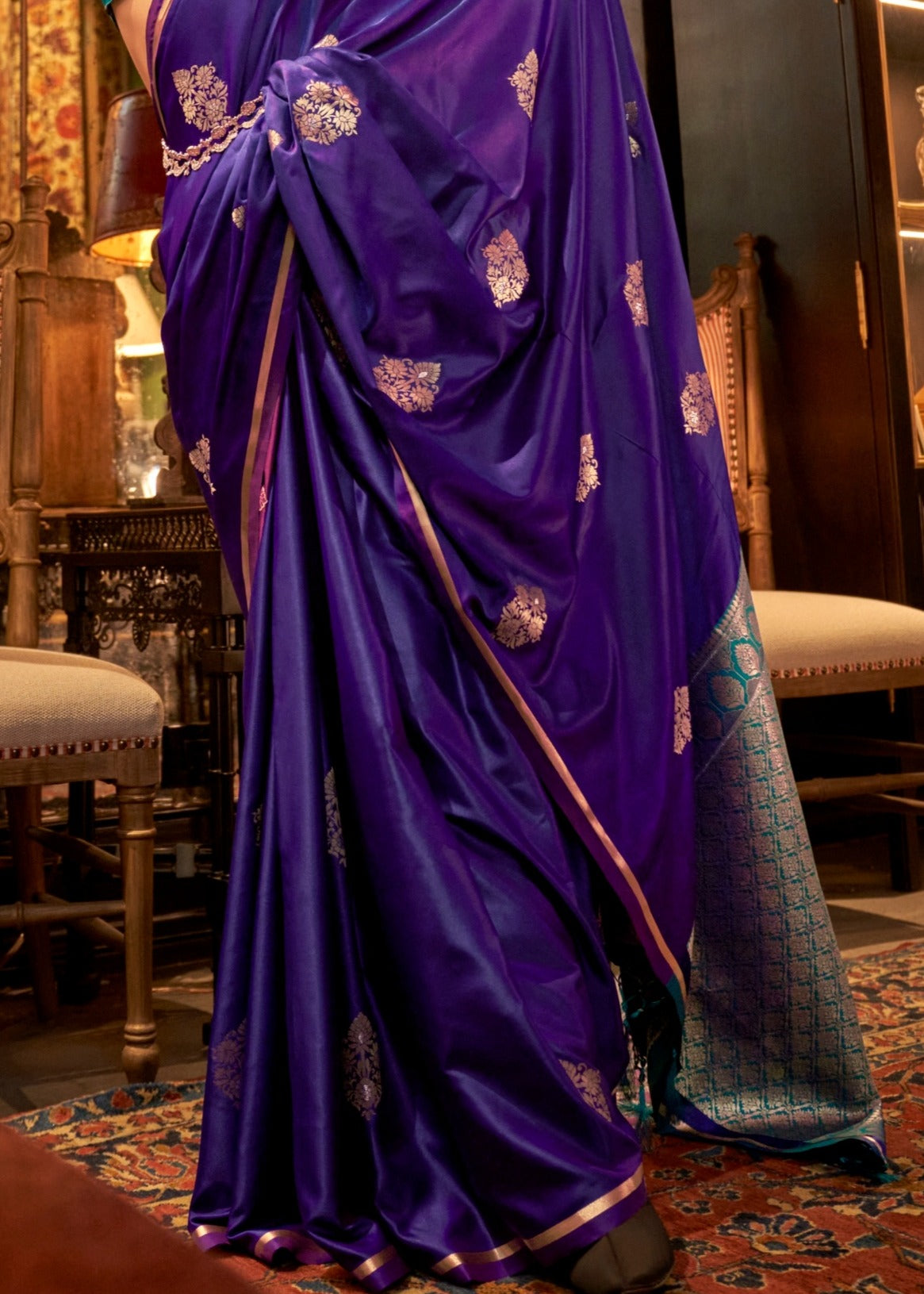 Handloom Banarasi Satin Silk Violet Purple Saree