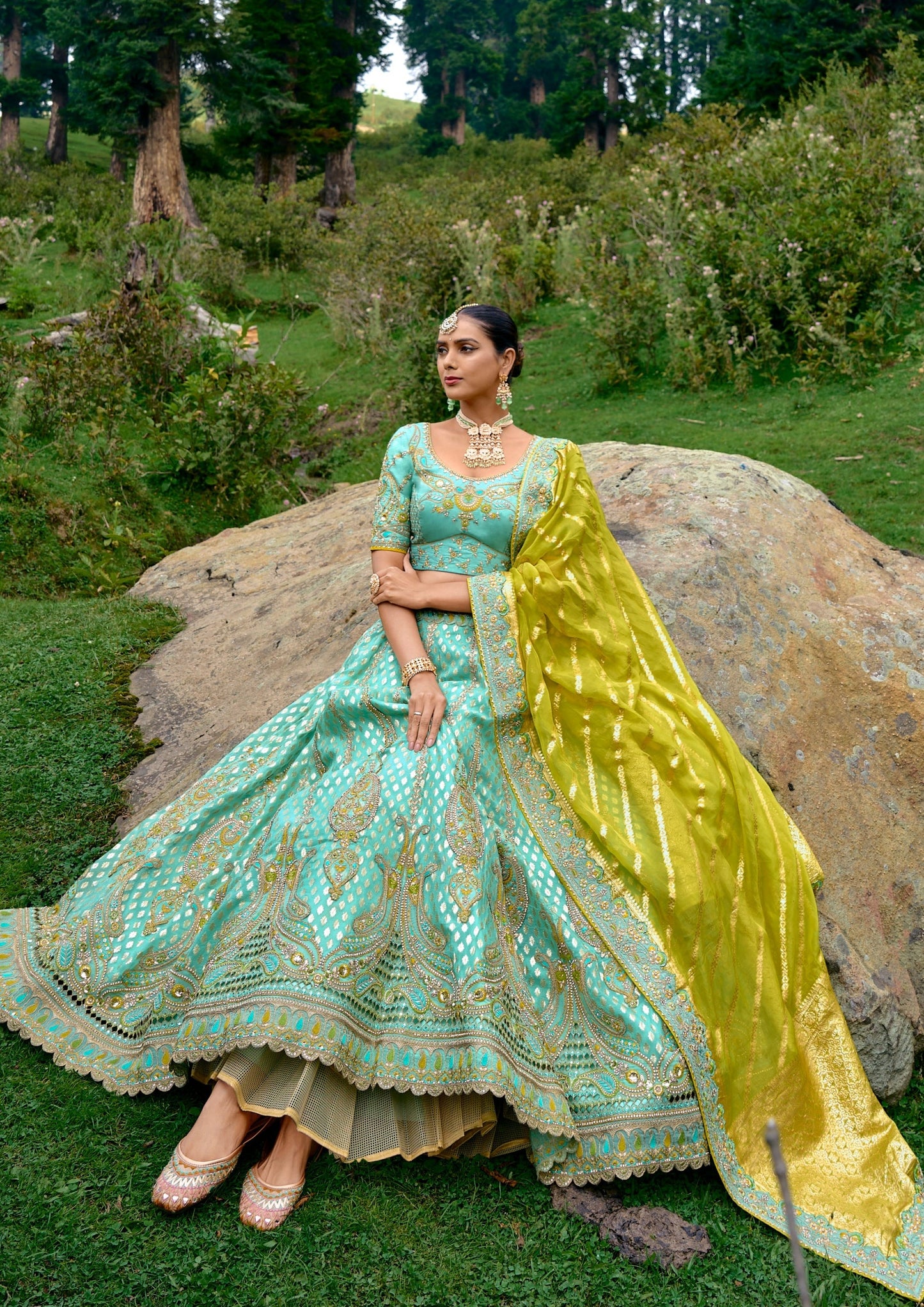Banarasi silk blue designer lehenga choli traditional design for wedding look at best cost.